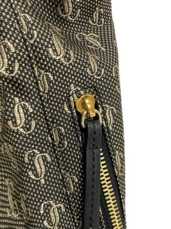 JIMMY CHOO Evan. Black Beige Jacquard Leather Backpack